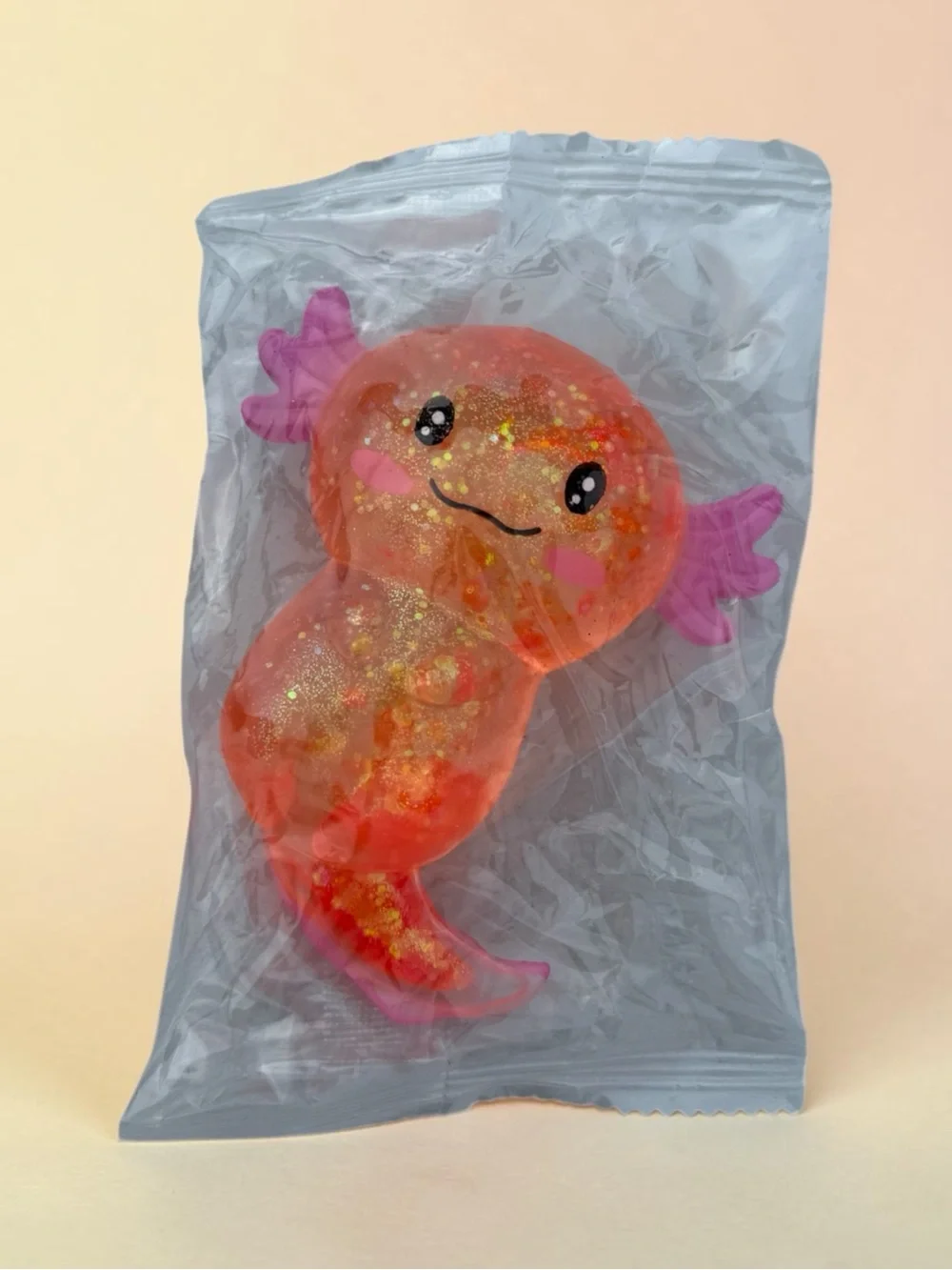 Orange Glitter Axolotl Sugar Squishy Toy - Pink Fins
